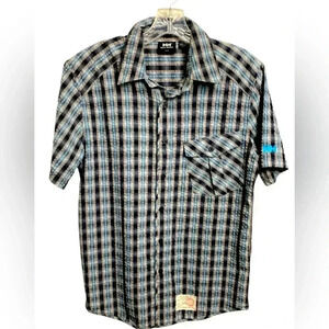 Helly Hansen men’s seersucker, short sleeve button  down casual shirt Size M